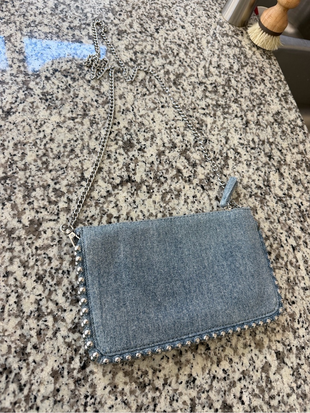 Zara Light Blue Denim Clutch with Silver Chain Wallet Bag